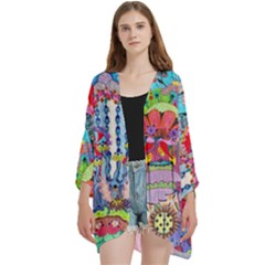 Open Front 3/4 Sleeve Batwing Chiffon Cardigan Kimono 