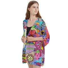 Open Front 3/4 Sleeve Batwing Chiffon Cardigan Kimono 