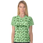 Leaves Pattern Texture Seamless V-Neck Sport Mesh T-Shirt