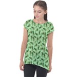 Leaves Pattern Texture Seamless Cap Sleeve High Low Top