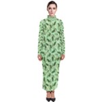 Leaves Pattern Texture Seamless Turtleneck Maxi Dress