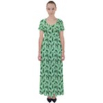 Leaves Pattern Texture Seamless High Waist Short Sleeve Maxi Dress