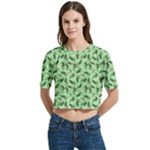 Leaves Pattern Texture Seamless Women s Round Neck Short Sleeve Crop Top