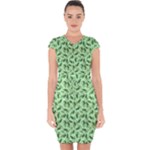 Leaves Pattern Texture Seamless Capsleeve Drawstring Dress 