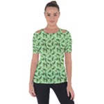 Leaves Pattern Texture Seamless Shoulder Cut Out Short Sleeve Top