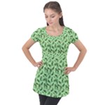 Leaves Pattern Texture Seamless Puff Sleeve Tunic Top