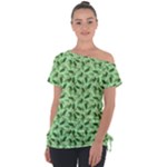 Leaves Pattern Texture Seamless Off Shoulder Tie-Up T-Shirt