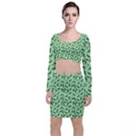 Leaves Pattern Texture Seamless Long Sleeve Crop Top & Bodycon Skirt Set