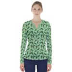 Leaves Pattern Texture Seamless V-Neck Long Sleeve Top