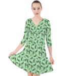 Leaves Pattern Texture Seamless Quarter Sleeve Front Wrap Dress