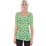 Leaves Pattern Texture Seamless Wide Neckline T-Shirt