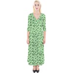 Leaves Pattern Texture Seamless Quarter Sleeve Wrap Maxi Dress