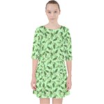 Leaves Pattern Texture Seamless Quarter Sleeve Pocket Dress