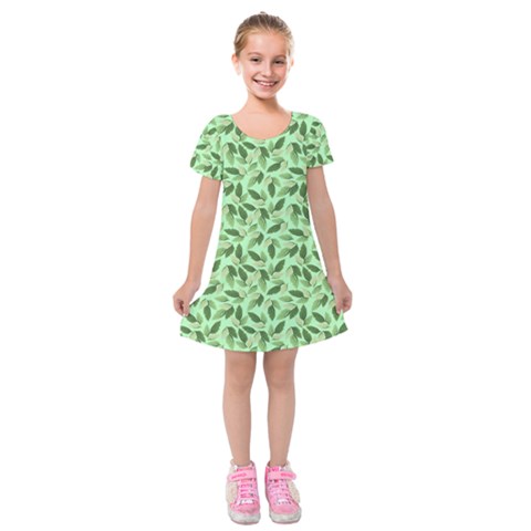 Leaves Pattern Texture Seamless Kids  Short Sleeve Velvet Dress from ArtsNow.com