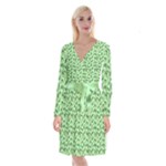 Leaves Pattern Texture Seamless Long Sleeve Velvet Front Wrap Dress