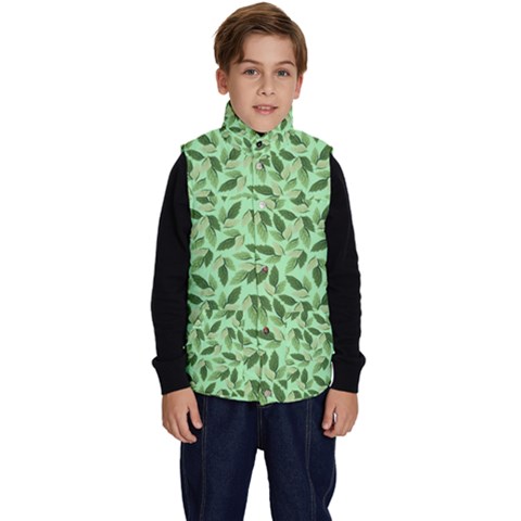 Leaves Pattern Texture Seamless Kid s Button Up Puffer Vest from ArtsNow.com