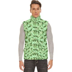 Leaves Pattern Texture Seamless Men s High Neck Button Up Puffer Vest from ArtsNow.com