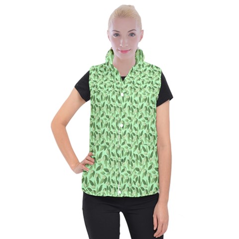 Leaves Pattern Texture Seamless Women s Button Up Vest from ArtsNow.com