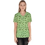 Leaves Pattern Texture Seamless Women s V-Neck Scrub Top