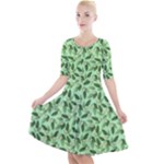 Leaves Pattern Texture Seamless Quarter Sleeve A-Line Dress With Pockets