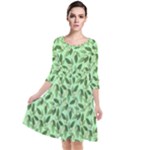 Leaves Pattern Texture Seamless Quarter Sleeve Waist Band Dress