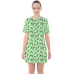 Leaves Pattern Texture Seamless Sixties Short Sleeve Mini Dress