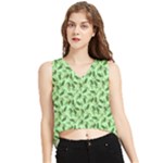 Leaves Pattern Texture Seamless V-Neck Cropped Tank Top