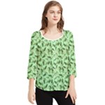 Leaves Pattern Texture Seamless Chiffon Quarter Sleeve Blouse