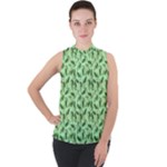 Leaves Pattern Texture Seamless Mock Neck Chiffon Sleeveless Top