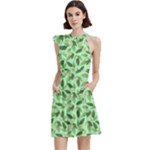 Leaves Pattern Texture Seamless Cocktail Party Halter Sleeveless Dress With Pockets