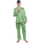 Leaves Pattern Texture Seamless Men s Long Sleeve Satin Pajamas Set