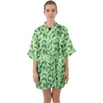 Leaves Pattern Texture Seamless Half Sleeve Satin Kimono 