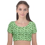 Leaves Pattern Texture Seamless Velvet Short Sleeve Crop Top 