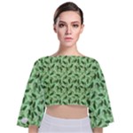 Leaves Pattern Texture Seamless Tie Back Butterfly Sleeve Chiffon Top