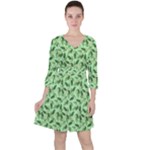 Leaves Pattern Texture Seamless Quarter Sleeve Ruffle Waist Dress