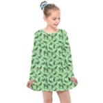 Leaves Pattern Texture Seamless Kids  Long Sleeve Dress