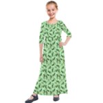 Leaves Pattern Texture Seamless Kids  Quarter Sleeve Maxi Dress