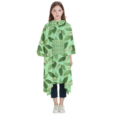 Leaves Pattern Texture Seamless Kids  Hooded Rain Ponchos from ArtsNow.com