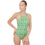 Leaves Pattern Texture Seamless High Neck One Piece Swimsuit