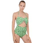 Leaves Pattern Texture Seamless Scallop Top Cut Out Swimsuit