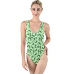 Leaves Pattern Texture Seamless High Leg Strappy Swimsuit