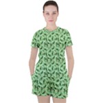 Leaves Pattern Texture Seamless Women s T-Shirt and Shorts Set