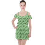 Leaves Pattern Texture Seamless Ruffle Cut Out Chiffon Playsuit