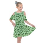 Leaves Pattern Texture Seamless Kids  Shoulder Cutout Chiffon Dress