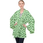 Leaves Pattern Texture Seamless Long Sleeve Velvet Kimono 