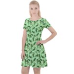 Leaves Pattern Texture Seamless Cap Sleeve Velour Dress 