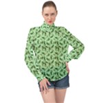 Leaves Pattern Texture Seamless High Neck Long Sleeve Chiffon Top