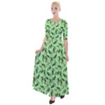 Leaves Pattern Texture Seamless Half Sleeves Maxi Dress