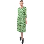 Leaves Pattern Texture Seamless Ruffle End Midi Chiffon Dress