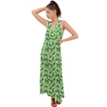 Leaves Pattern Texture Seamless V-Neck Chiffon Maxi Dress